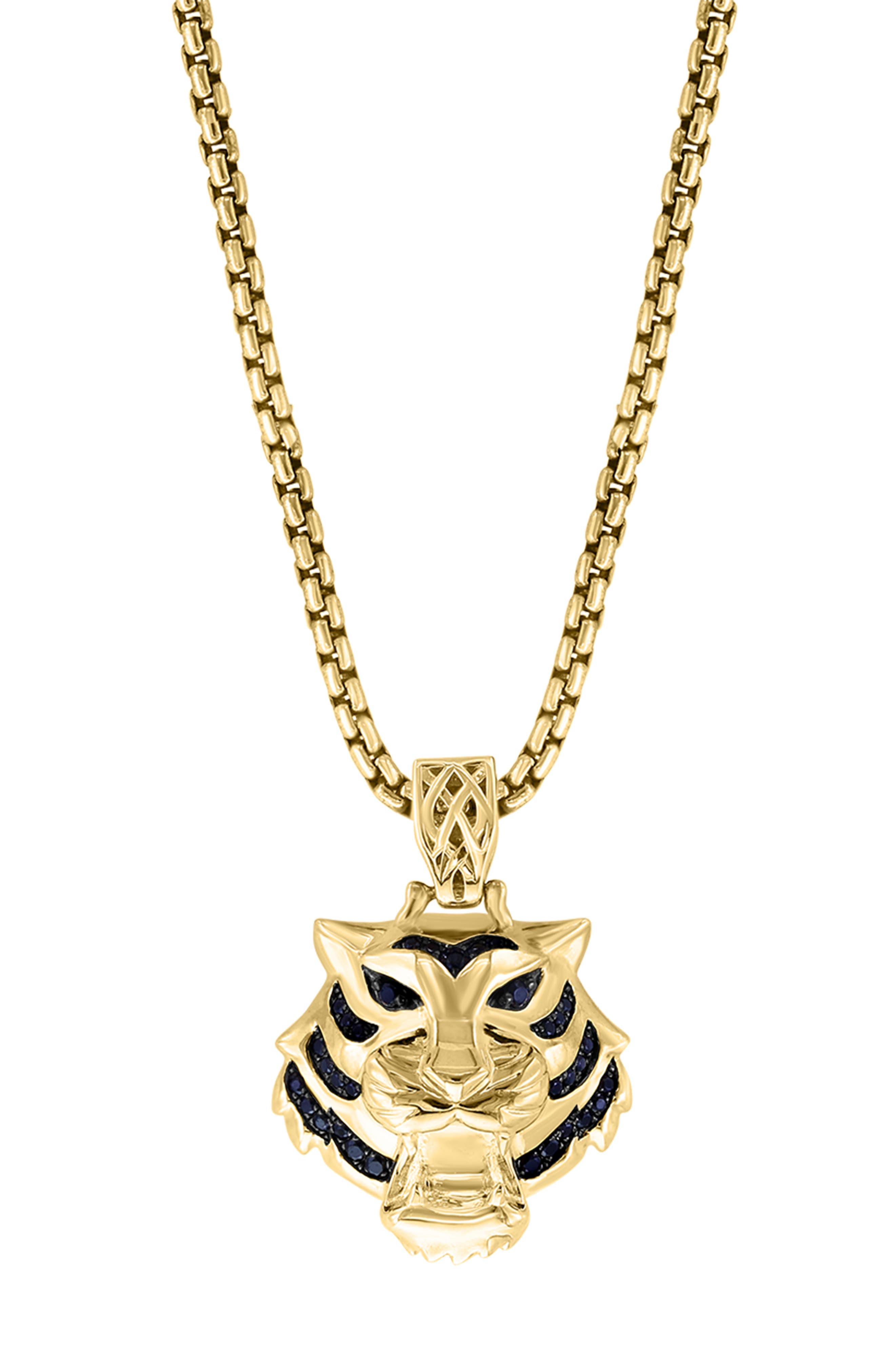 EFFY Men's Black Spinel Tiger Pendant Necklace