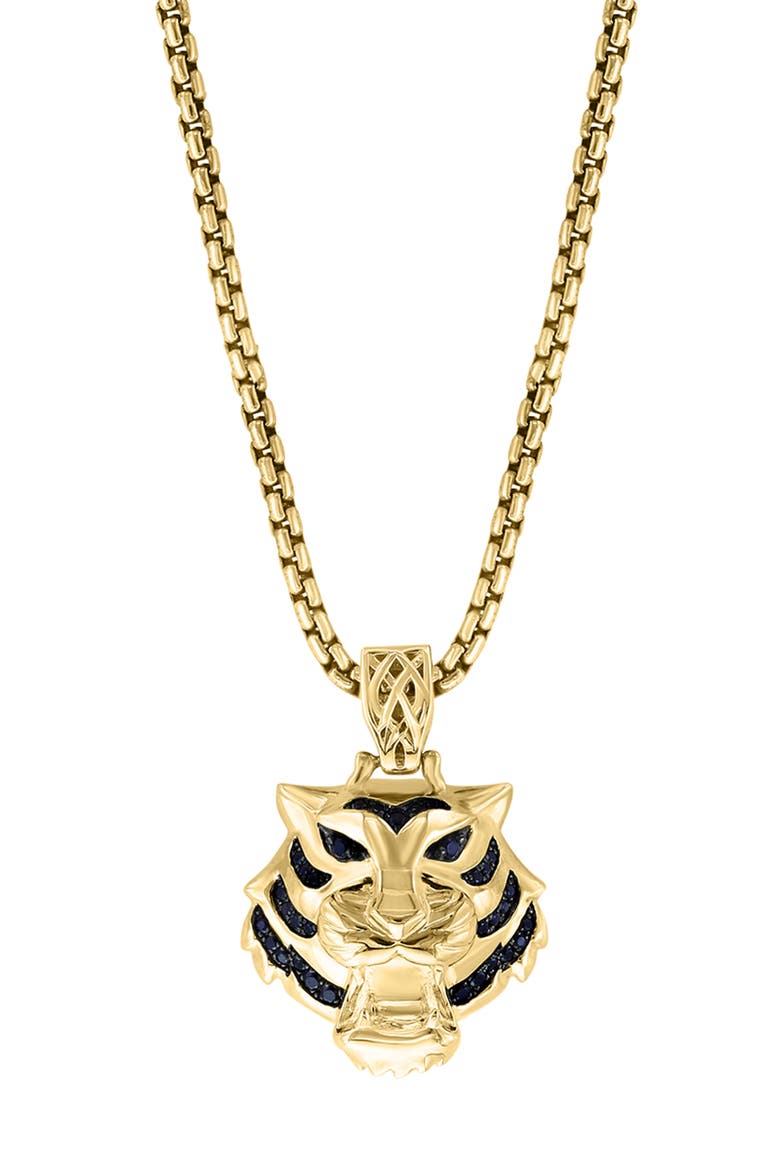 Men's Black Spinel Tiger Pendant Necklace, Main, color, BLACK
