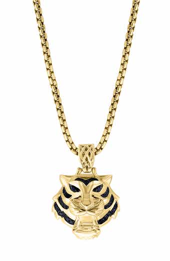 Men's Black Spinel Tiger Pendant Necklace
