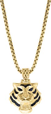 EFFY Men's Black Spinel Tiger Pendant Necklace