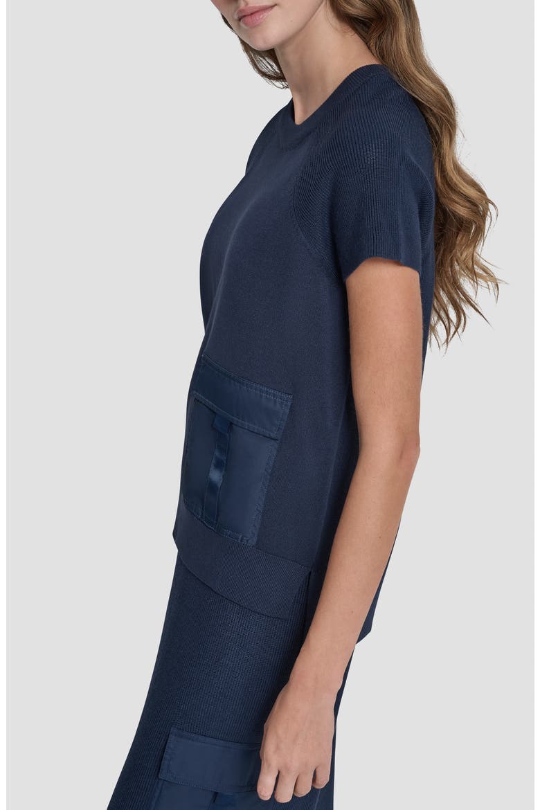 Satin Pocket Short Sleeve Sweater, Alternate, color, HUDSON BLUE