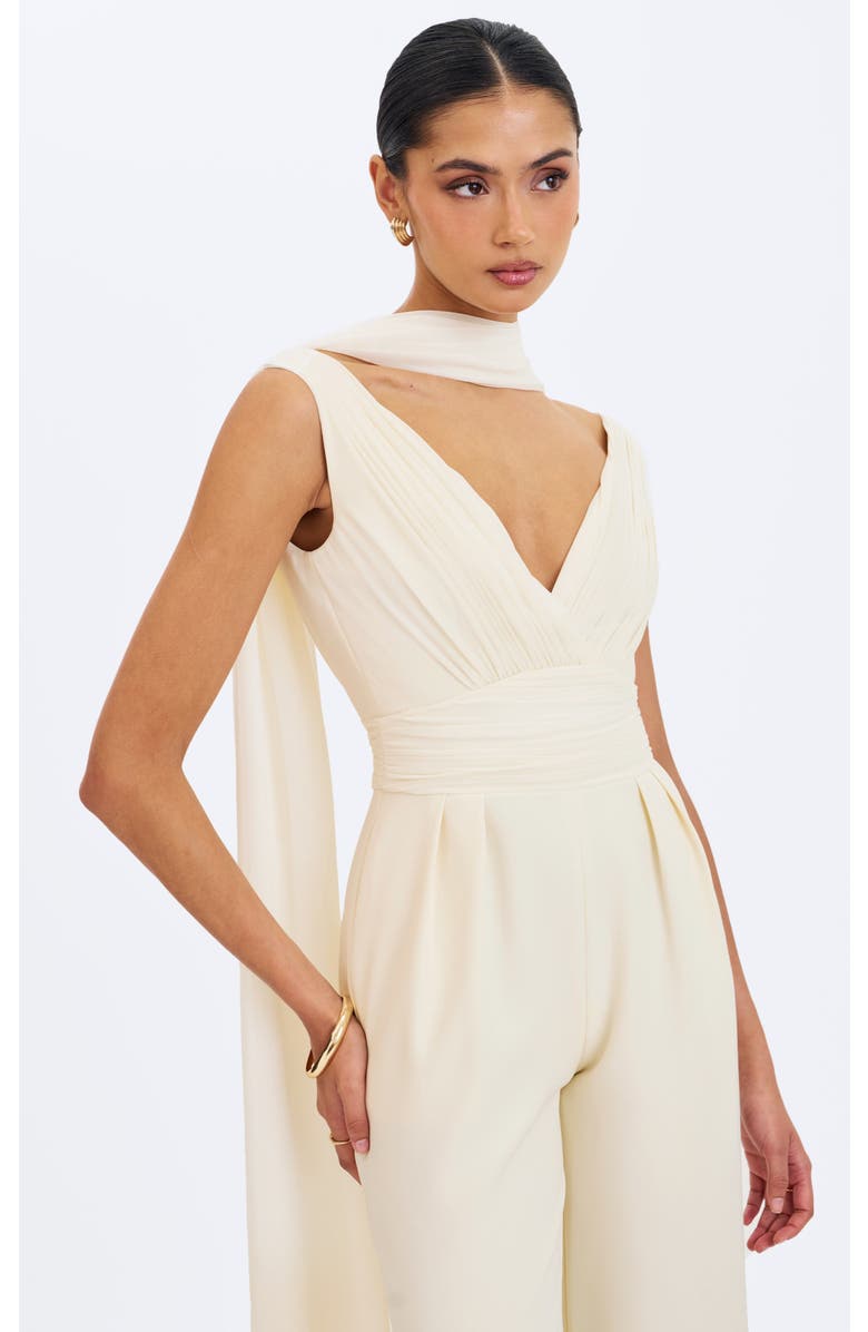 Miss Circle Harper Ruched V-Neck Jumpsuit with Scarf, Alternate, color, Ivory