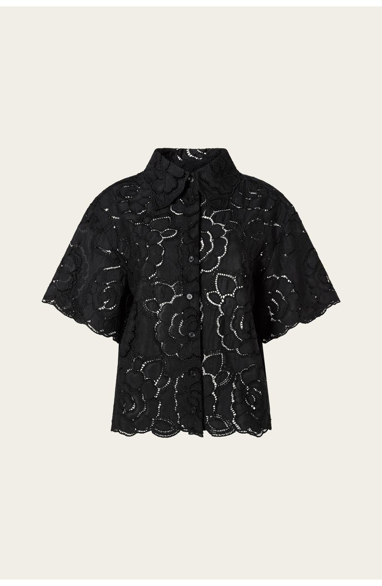 Malina Claudia Short Sleeve Lace Shirt, Alternate, color, Black