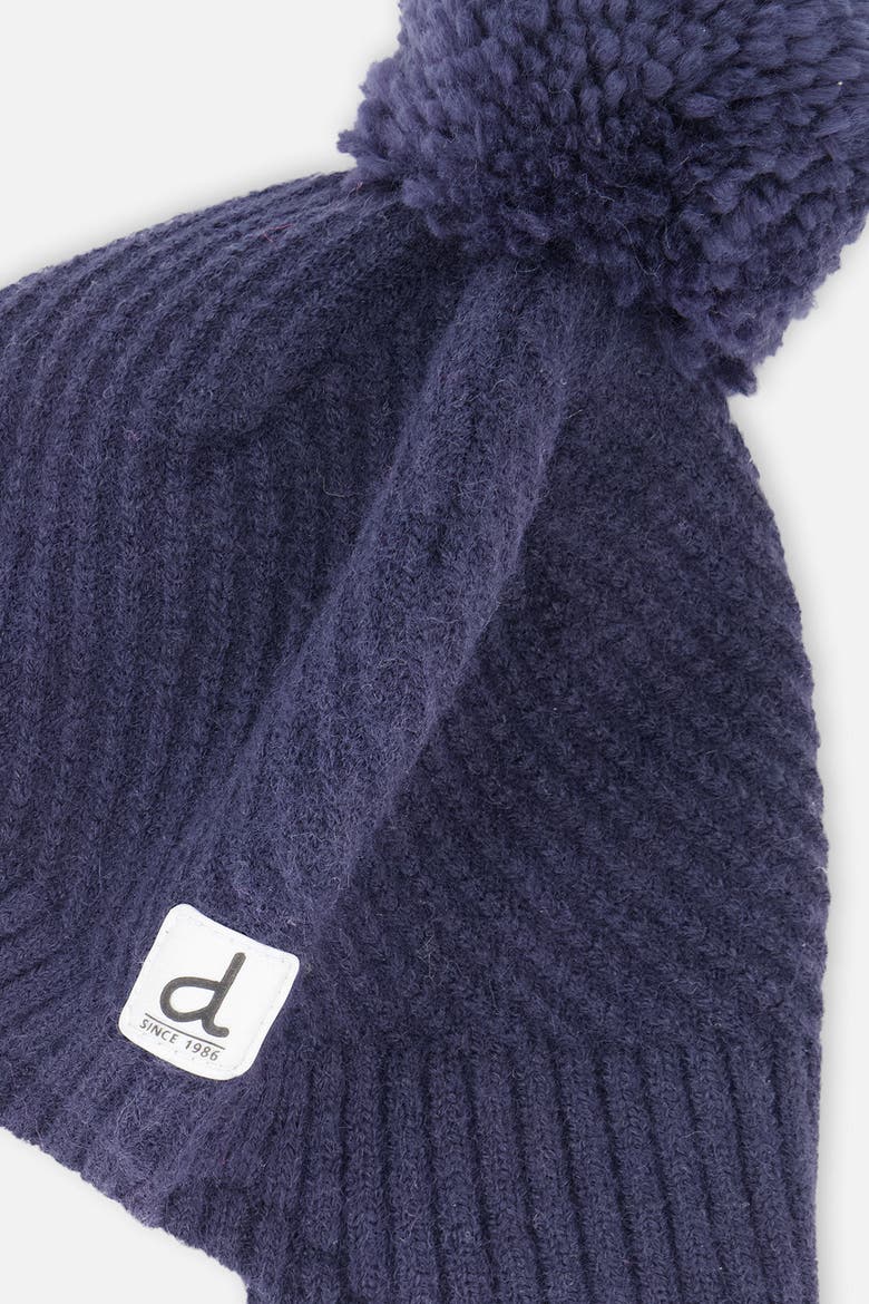Winter Peruvian Fleece-Lined Pompom Knit Hat, Alternate, color, Navy Blue