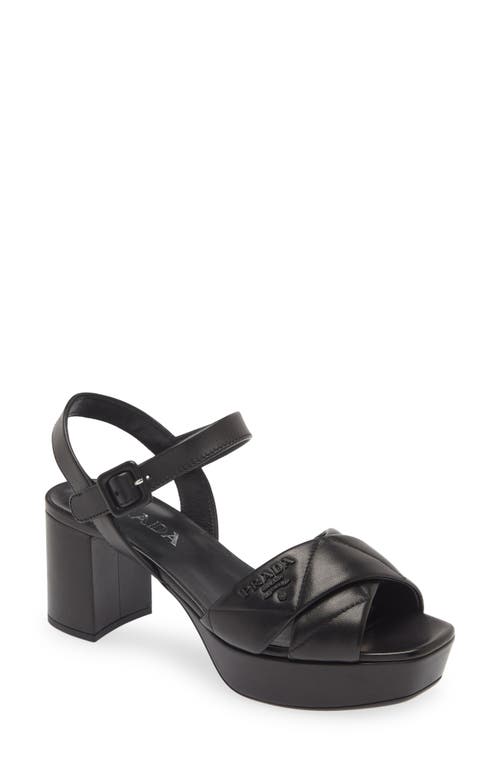 Prada Diagram Quilted Leather Platform Sandal In Black