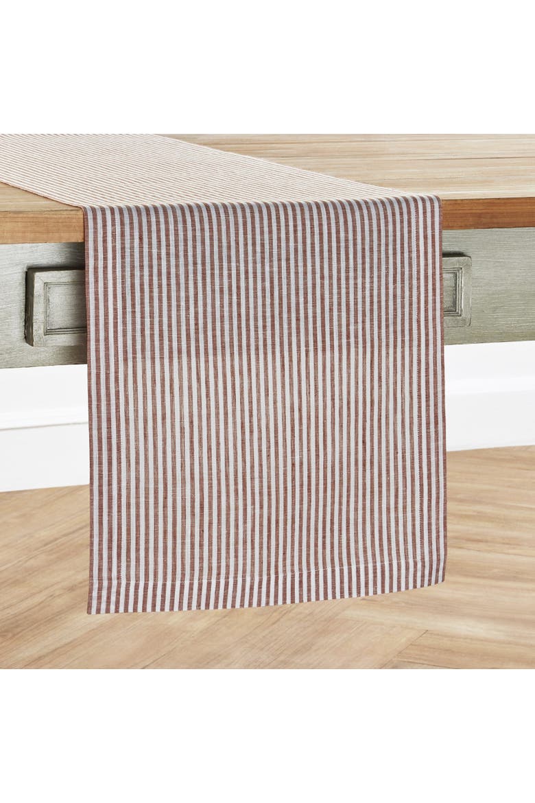 Narrow Stripe Linen Table Runner, Alternate, color, Cinnamon and White
