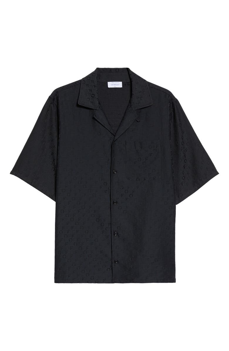 Off-White Jacquard Logo Short Sleeve Silk Blend Camp Shirt, Alternate, color, 