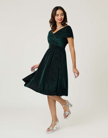 Shirred Off Shoulder Swing Dress