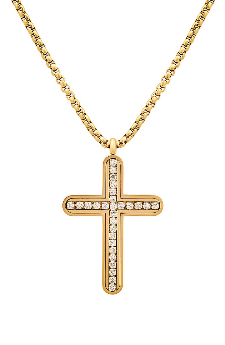 HMY JEWELRY Men's 18K Gold Plated Stainless Steel Cubic Zirconia Cross Pendant Necklace, Main, color, Gold
