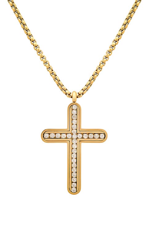 Men's 18K Gold Plated Stainless Steel Cubic Zirconia Cross Pendant Necklace