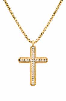 HMY JEWELRY Men's 18K Gold Plated Stainless Steel Cubic Zirconia Cross Pendant Necklace