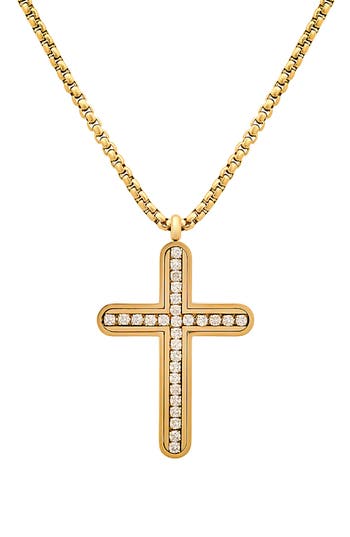 Hmy Jewelry 18k Gold Plated Stainless Steel Cubic Zirconia Cross Pendant Necklace In Gold