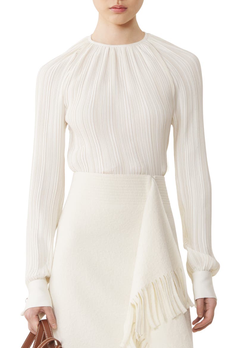 Pleated Charmeuse Top, Alternate, color, Milk
