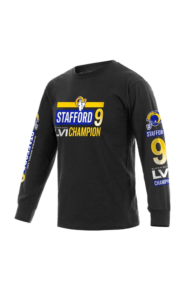 FANATICS Men's Fanatics Branded Matthew Stafford Black Los Angeles Rams Super Bowl LVI Champions Player Name & Number Long Sleeve T-Shirt, Alternate, color, 