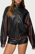 EDIKTED Lavena Oversize Colorblock Faux Leather Moto Jacket