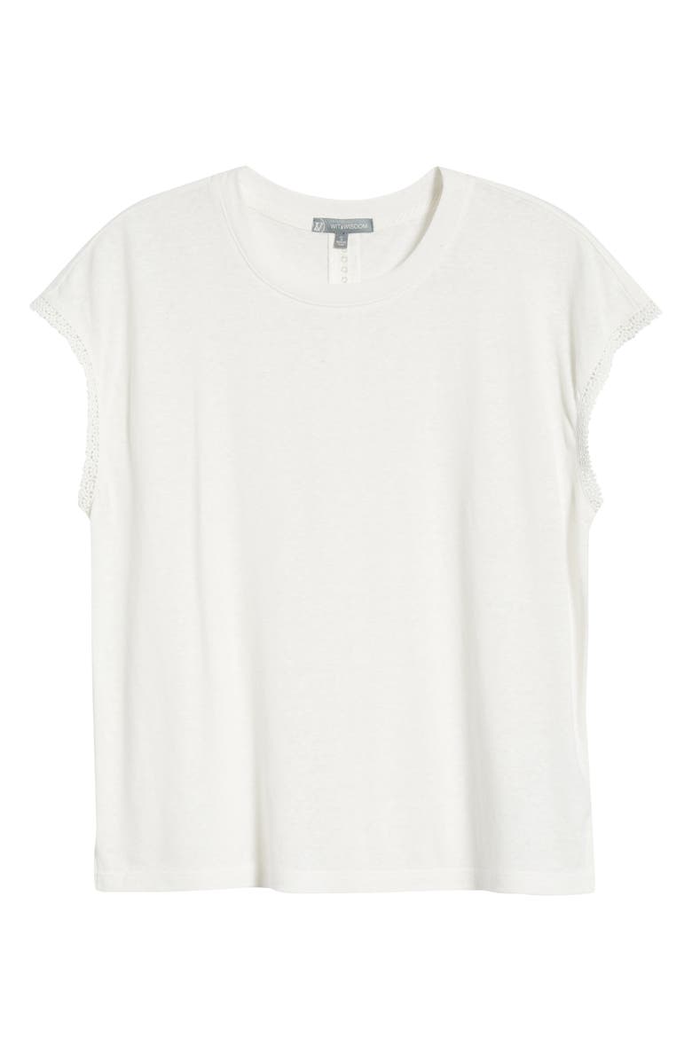 Wit & Wisdom Crochet Cap Sleeve Tee, Alternate, color, Off White