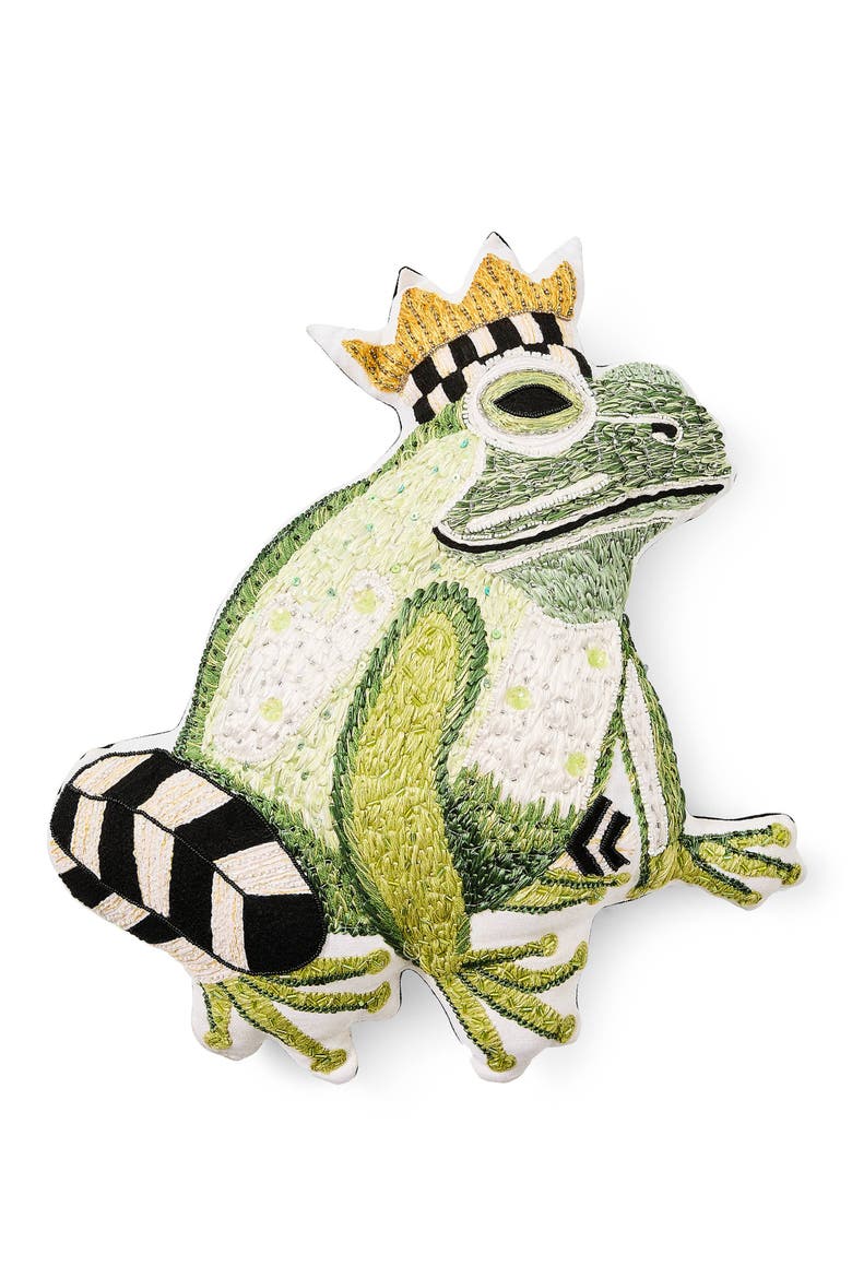 Frog Prince Shaped Throw Pillow, Main, color, GREEN