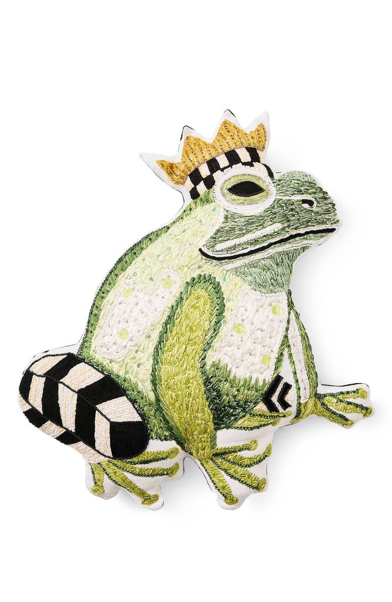 MACKENZIE CHILDS Frog Prince Shaped Throw Pillow, Main, color, Green