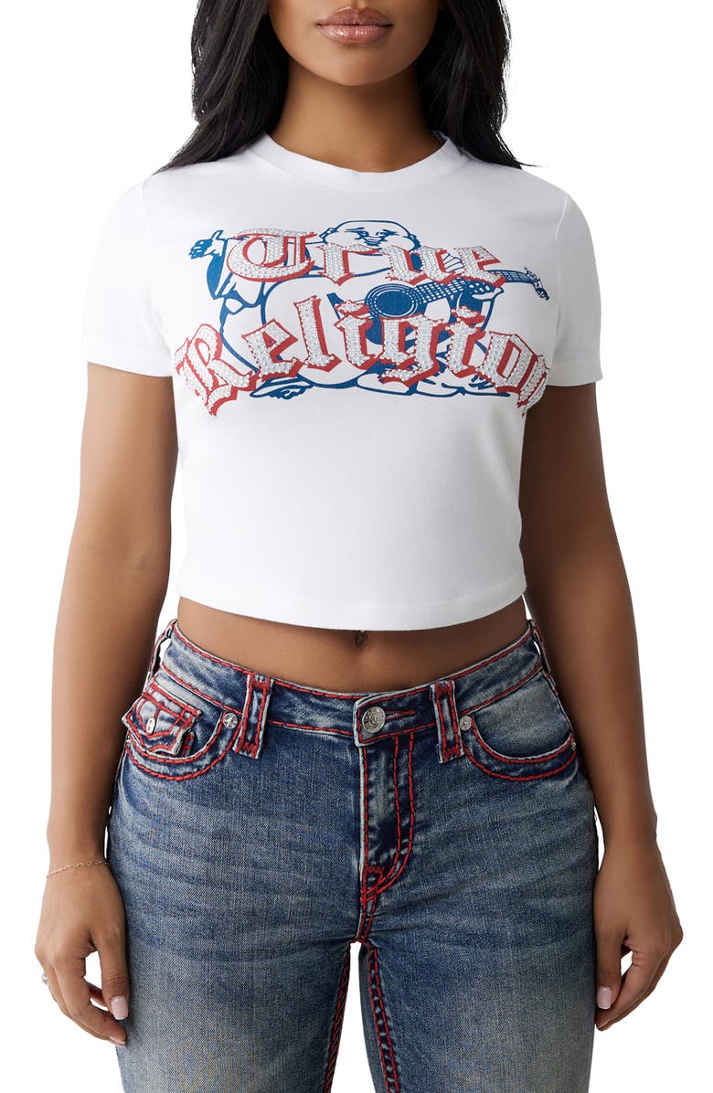 True Religion Rhinestone Logo Baby Tee, Main, color, 