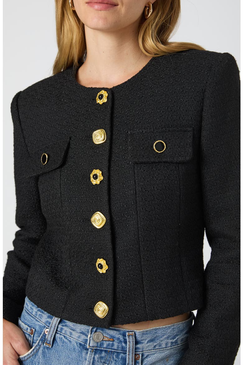 Mismatched Button Tweed Jacket, Alternate, color, 01-BLACK