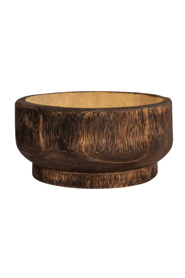 Round Paulownia Wood Decorative Bowl, Marbled Brown Finish, Alternate, color, Black