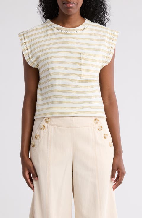 Stripe Cap Sleeve Pocket Sweater