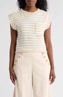 Democracy Stripe Cap Sleeve Pocket Sweater