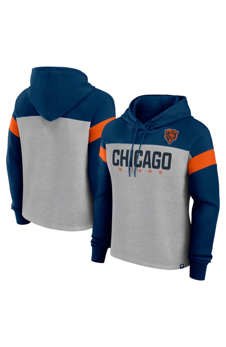 FANATICS Women's Fanatics Heather Gray/Navy Chicago Bears Bold Play Call Pullover Hoodie, Alternate, color, Heather Gray