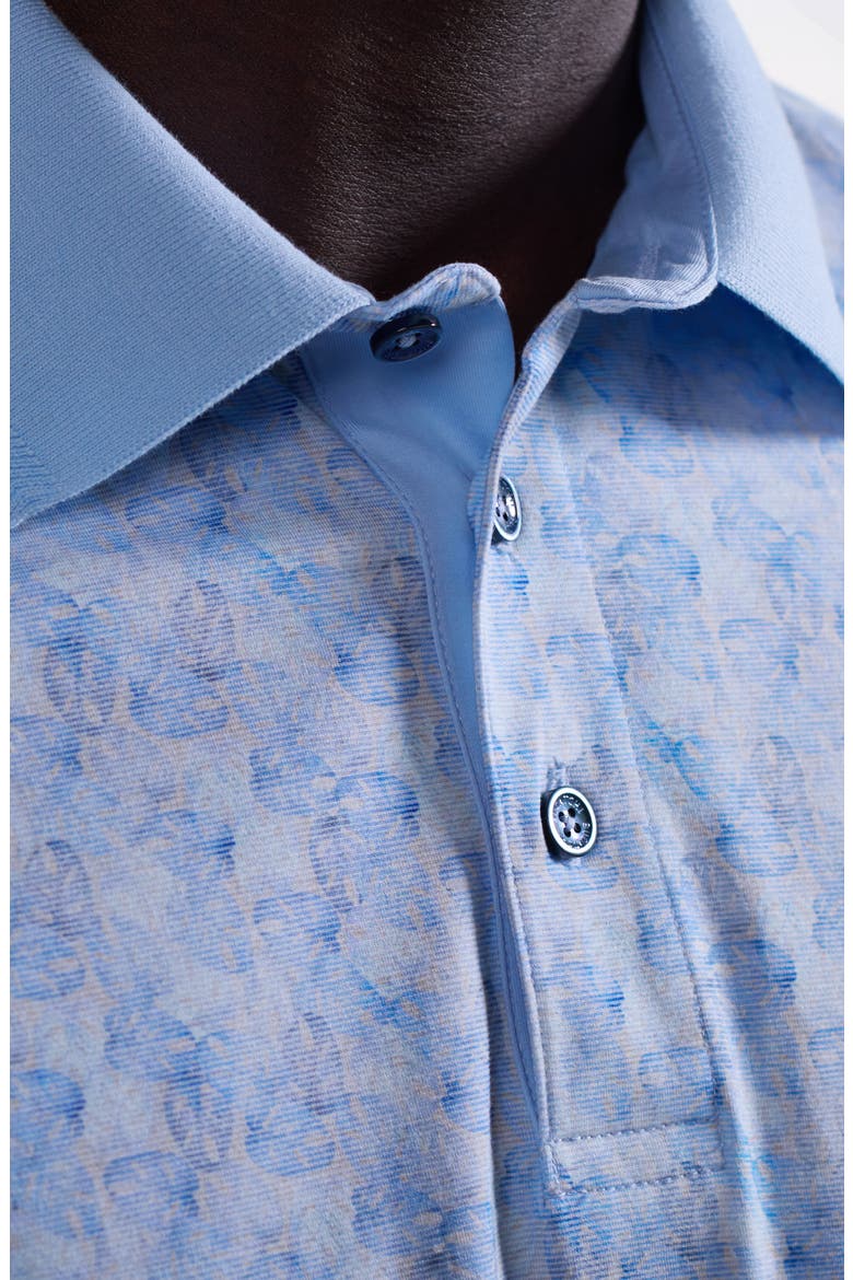 Vance OoohCotton® Leaf Print Polo, Alternate, color, SKY