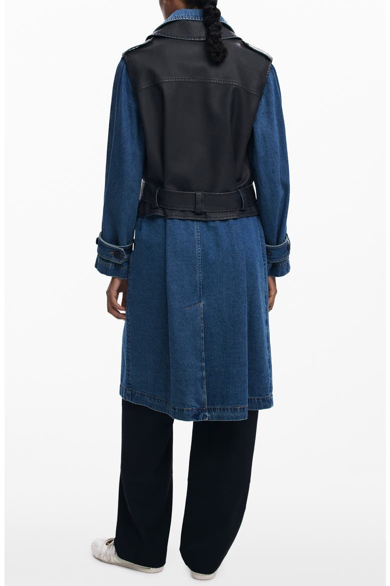 Denim Trench with Removable Faux Leather Moto Vest, Alternate, color, MEDIUM BLUE