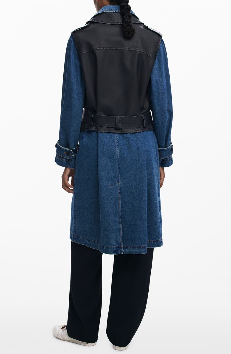 Desigual Denim Trench with Removable Faux Leather Moto Vest, Alternate, color, Medium Blue