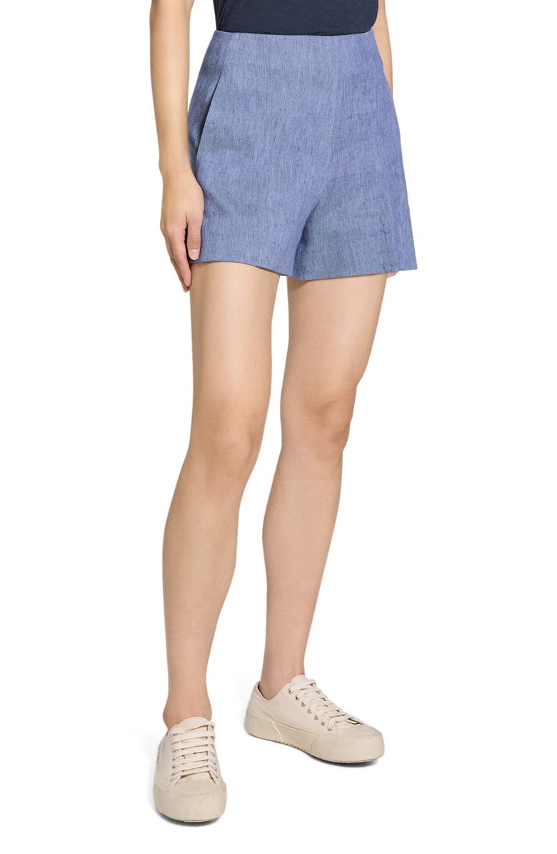Theory Pleated Linen Blend Shorts, Alternate, color, 