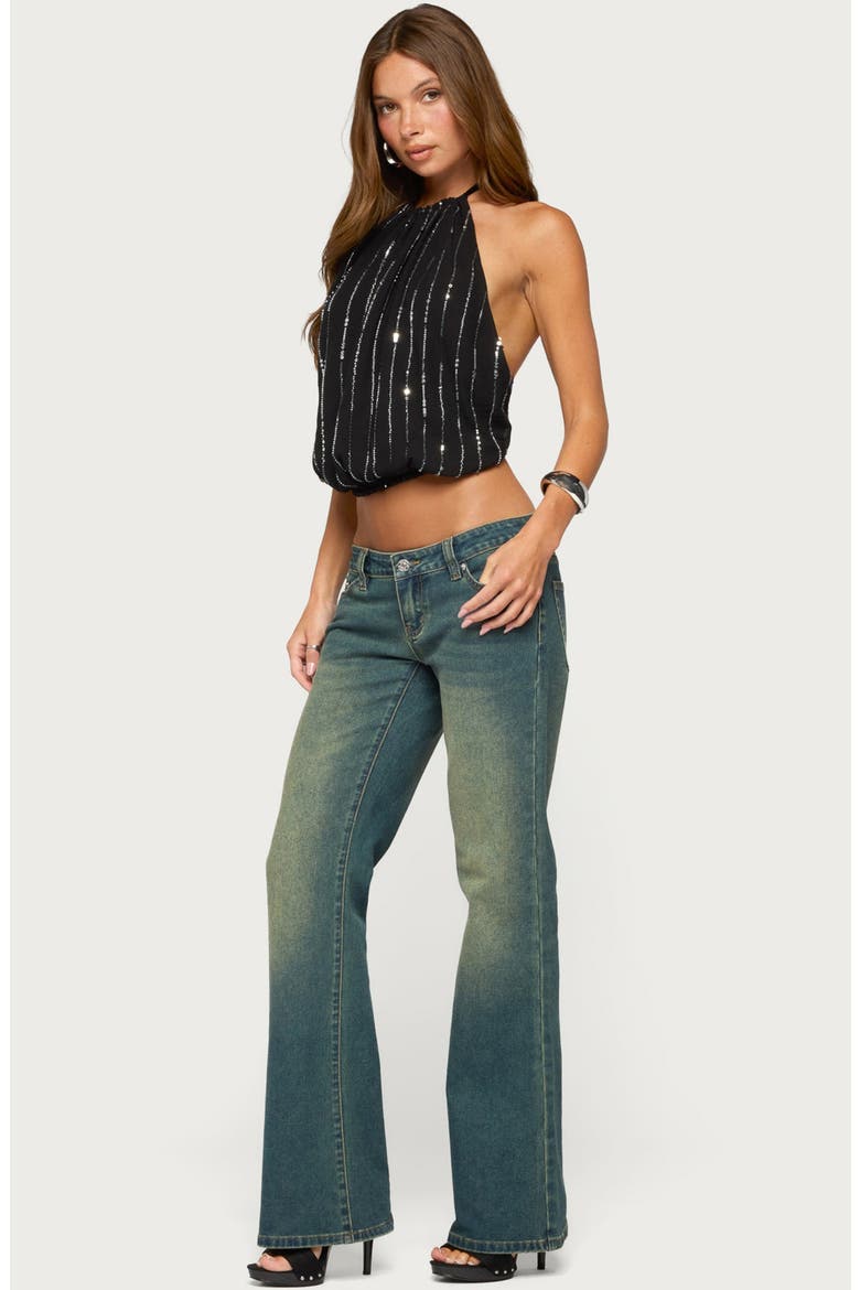 Neala Backless Sequin Chiffon Top, Alternate, color, BLACK