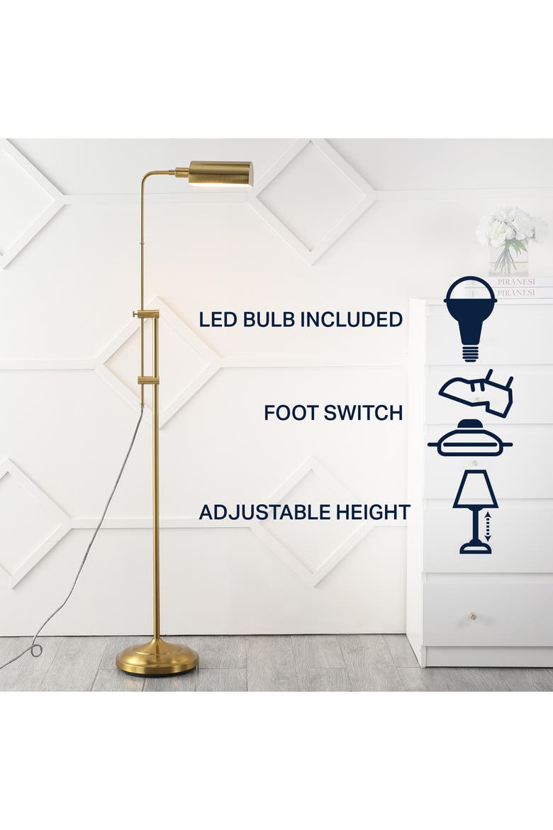 Zinnia 63" Industrial Minimalist Height-Adjustable Iron Pharmacy LED Floor Lamp, Brass Gold, Alternate, color, Brass Gold