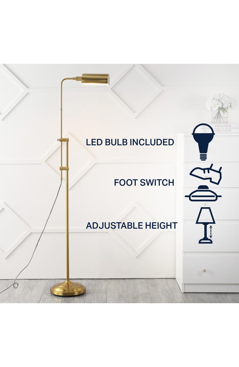JONATHAN Y Zinnia 63" Industrial Minimalist Height-Adjustable Iron Pharmacy LED Floor Lamp, Brass Gold, Alternate, color, Brass Gold