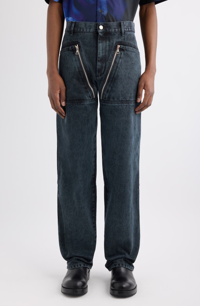 Dries Van Noten Pexior Zip Detail Jeans, Main, color, Petrol