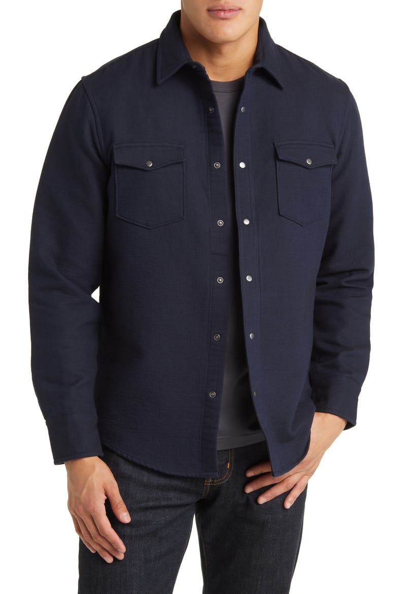 Trim Fit Snap Front Shirt, Main, color, NAVY BLAZER