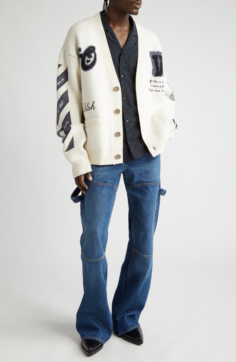 Off-White Jacquard Logo Short Sleeve Silk Blend Camp Shirt, Alternate, color, 