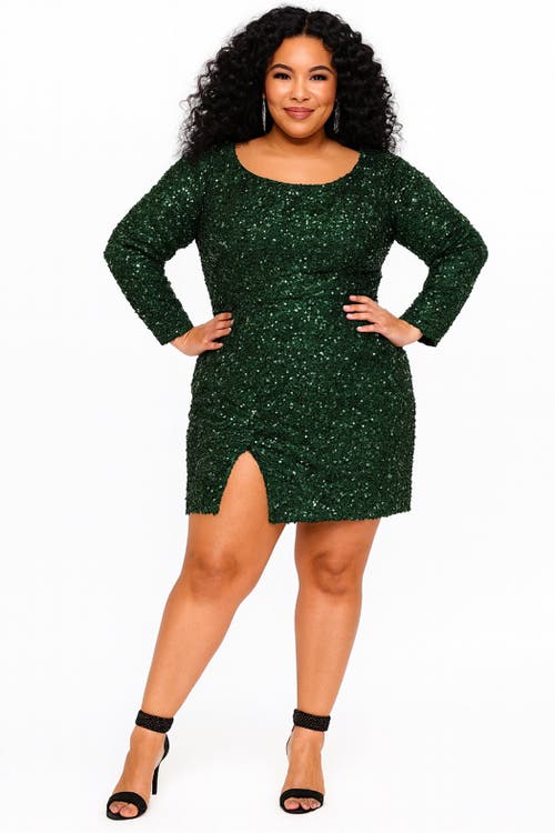 Sydney's Closet Plus Size Long Sleeve Sequin Cocktail Dress In Gray