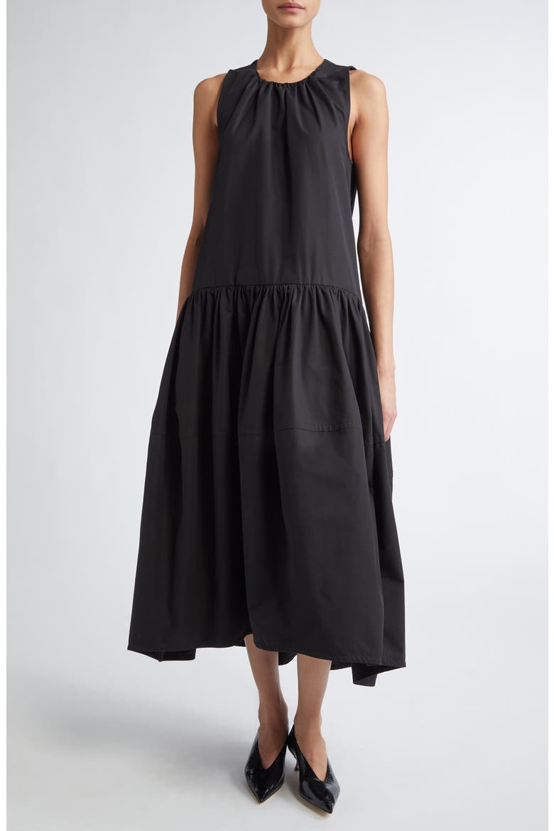 Organic Cotton Poplin High-Low Midi Dress, Main, color, BLACK