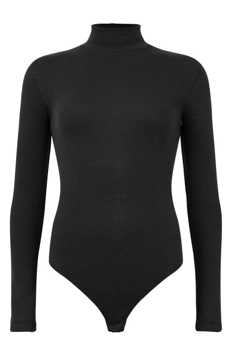 AllSaints Raffi Roll Neck Long Sleeve Bodysuit, Alternate, color, Black