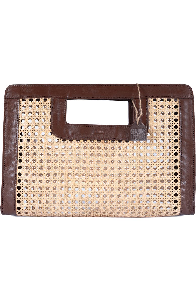 Jelavu Delmar Rattan & Leather Frame Clutch, Main, color, Chocolate