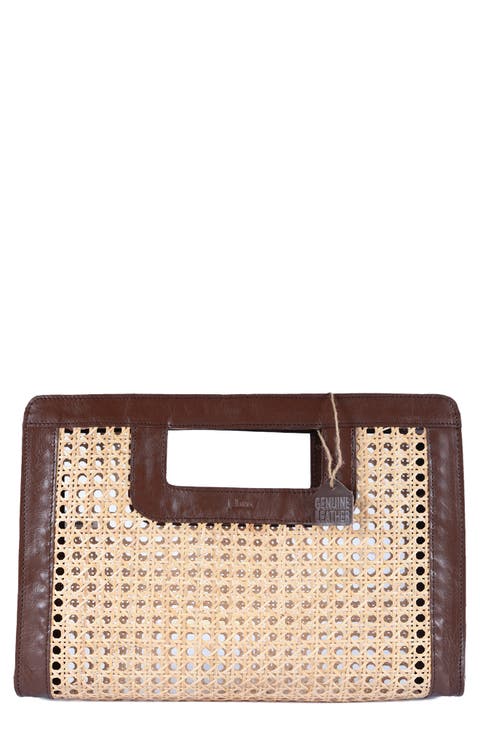 Delmar Rattan & Leather Frame Clutch