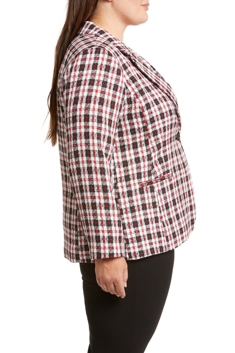 Plaid Notch Lapel Tweed Blazer, Alternate, color, IVORY BLACK RED