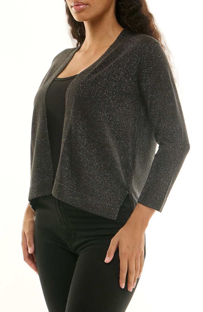 Nina Leonard Glitter Open Front Shrug, Alternate, color, Black Multi