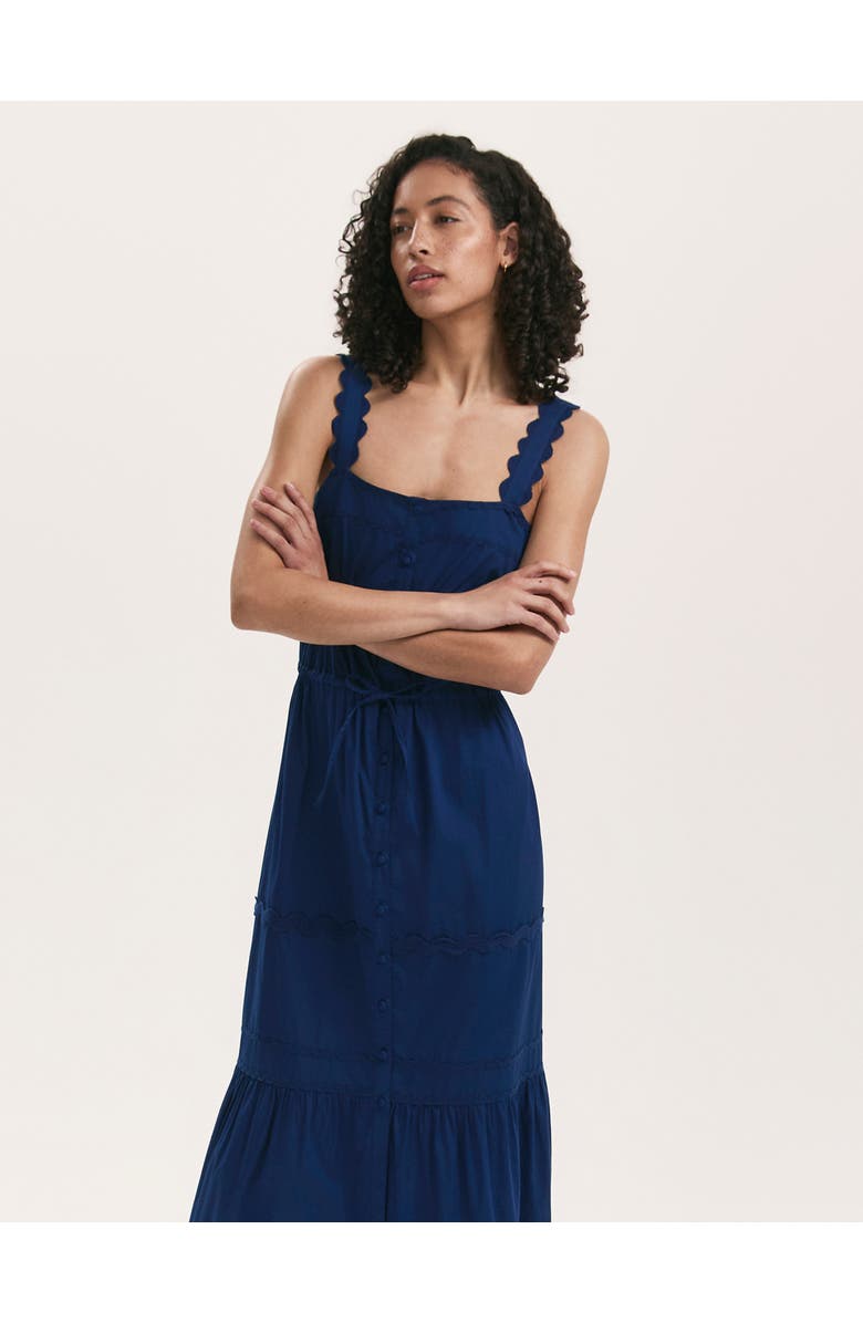 Finery London Hallie Cotton Ric Rac Detail Midi Dress, Alternate, color, Indigo