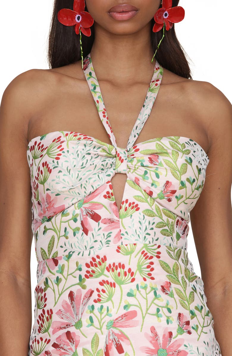 Avec Les Filles Floral Brocade Halter Neck Midi Dress, Alternate, color, Wild Daisy