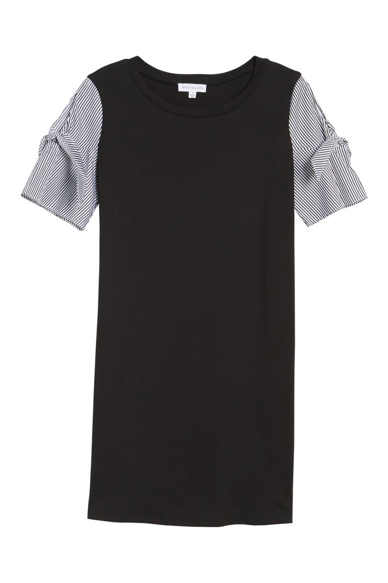 Poplin Sleeve Knit Dress, Alternate, color, BLACK