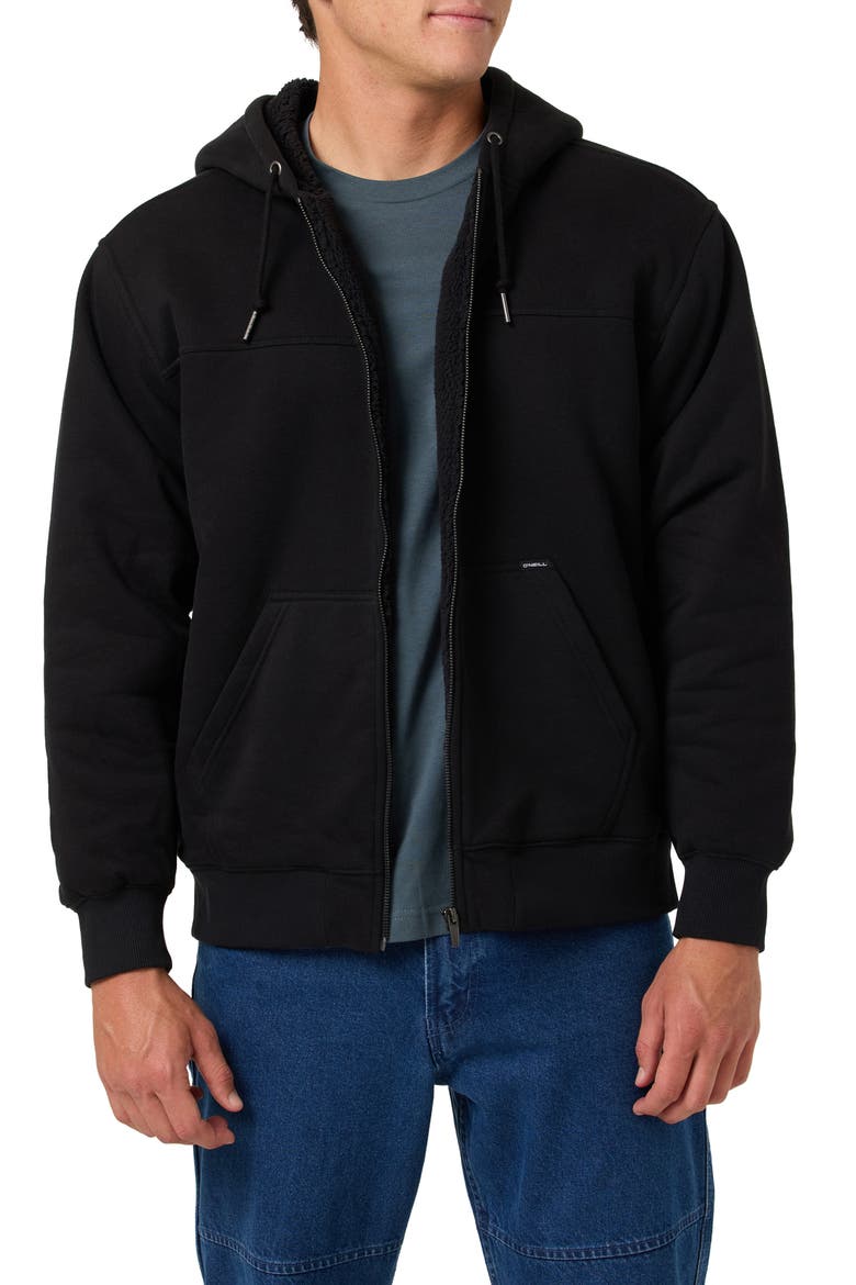 High Pile Fleece Zip Front Hoodie, Main, color, BLACK