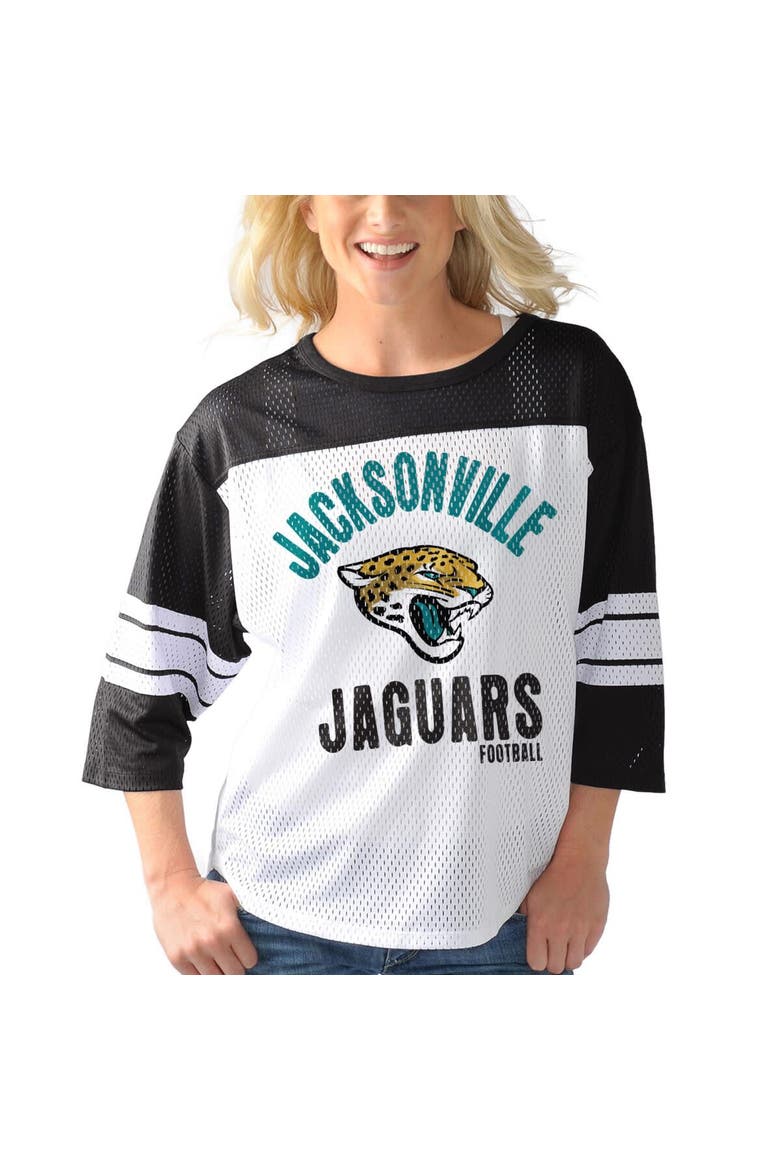 Women's G-III 4Her by Carl Banks White/Black Jacksonville Jaguars First Team 3/4-Sleeve Mesh T-Shirt, Alternate, color, White